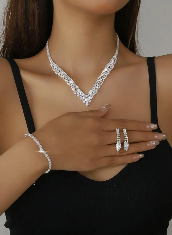 تايك تو طقم مجوهرات 3 قطع عقد وسوار وأقراط منمقة